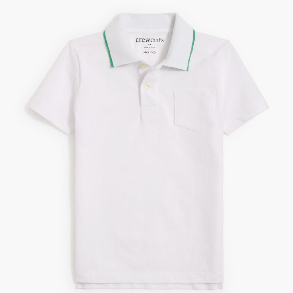NWT J. Crew Crewcuts boys white polo shirt green collar trim XL